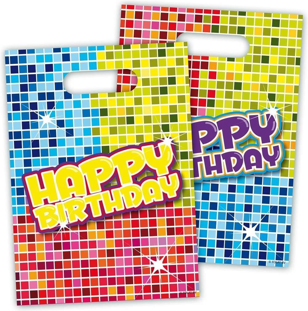 Folat - Birthday Blocks Gift Bags - 6 pieces - Multi Colors