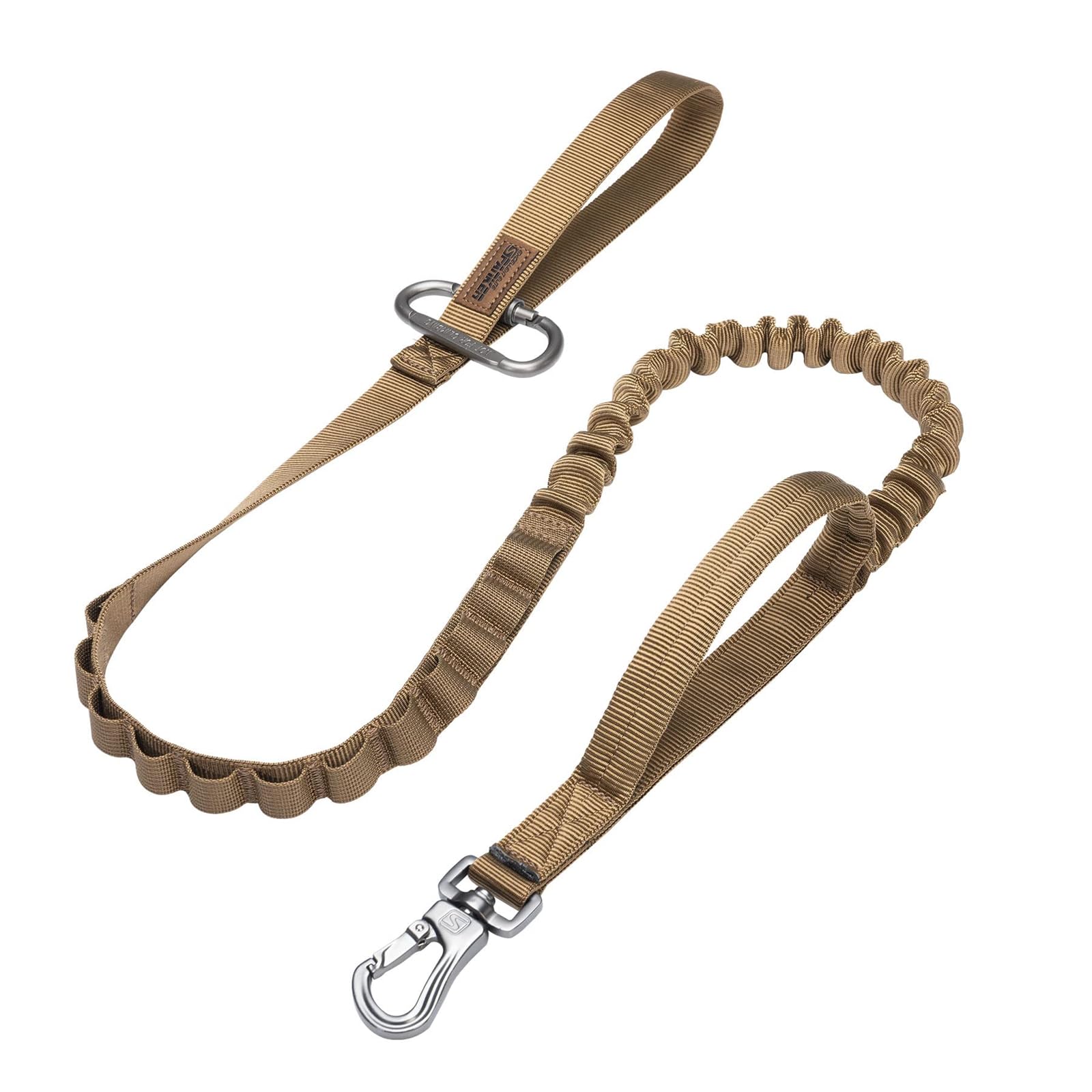 EXCELLENT ELITE SPANKER Tactical Bungee Dog Leash Military Adjustable Dog Leash Quick Release Elastic Leads Rope with 2 Control Handle(Brown)