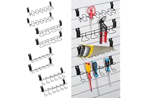 MOJIEZUO 8 Pcs Slatwall Screwdriver Holder Slatwall Plier Holders Stainless Steel Slat Wall Hooks Shelving Display Multi-Ring Tool Organizer Racks Holder for Workbench, Garage Shop