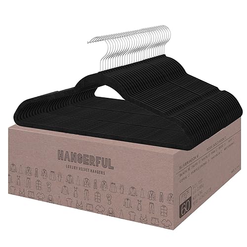 HANGERFUL Velvet Hangers 60 Pack Premium Black Clothes Hangers