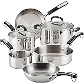 Farberware Brilliance Stainless Steel Cookware Pots and Pans Set with Kitchen Cooking Tools and Glass Lids, 10 Piece, Dishwas