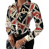 Buchona Blouses for Women Long Sleeve Floral Print Blouses & Button-Down Shirts Loose Collar Sexy Tops