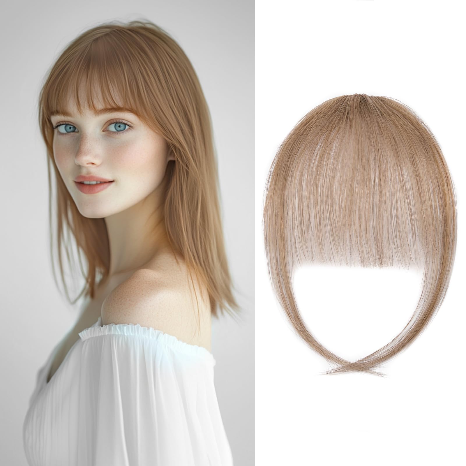 Clip in Human Hair Bangs - Light Brown Remy Hair Extensions Fringe Hairpiece for Women โ image 1