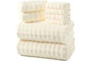 REDKISS 8-Piece Soft Bath Towel Sets, Extra Large 2 Bath Sheet (35×70 in), 2 Hand Towel, 4 Washcloth, Microfiber Quick Dry & Absorbent, Cream Towels for Bathroom