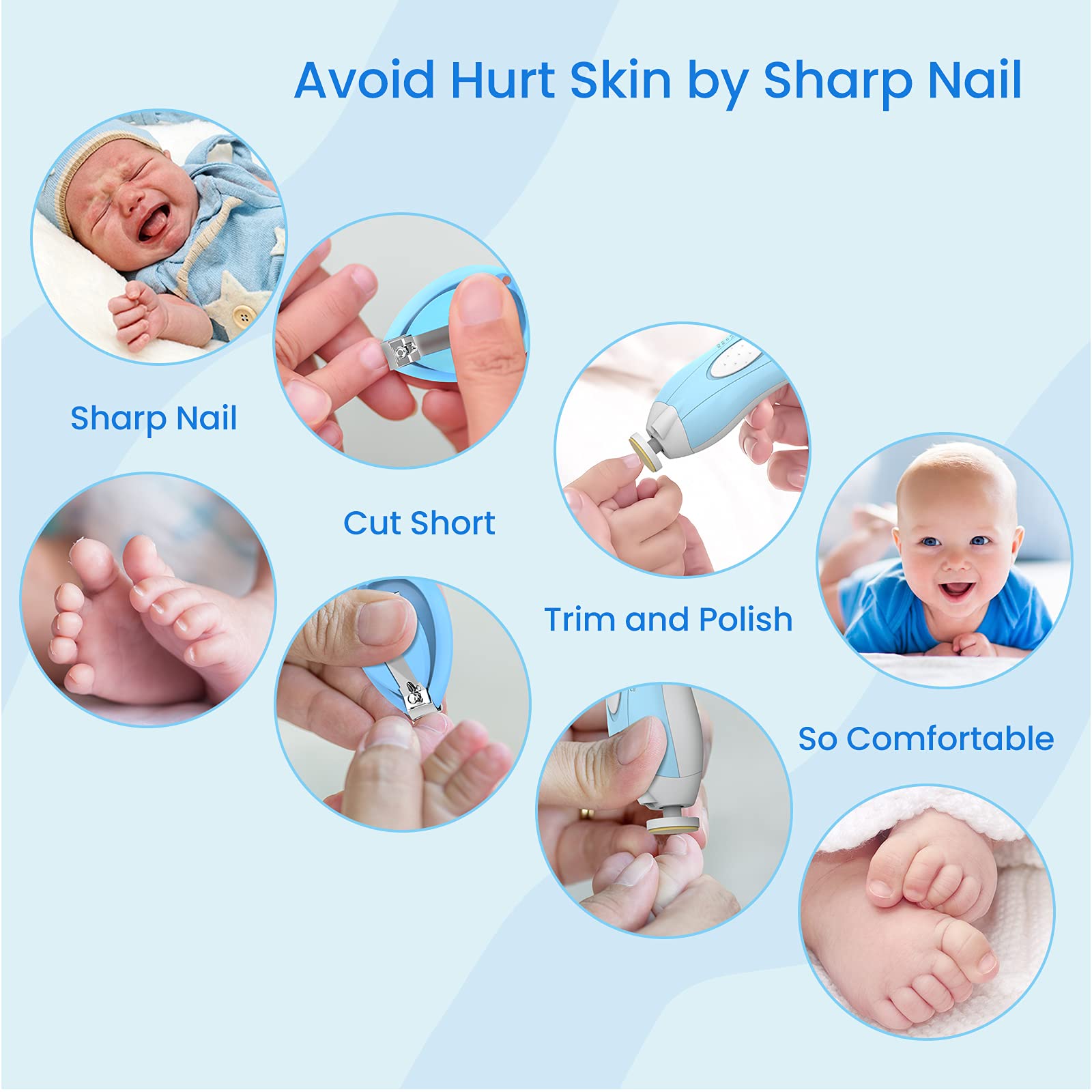 Lupantte Baby Nail Filer and Baby Nail Clippers with Light Set, Electric Infant Nail Trimmer Kit, Safe Baby Grooming Kit, for Newborn Toddler Kids Toes and Fingernails, Polish and Trim