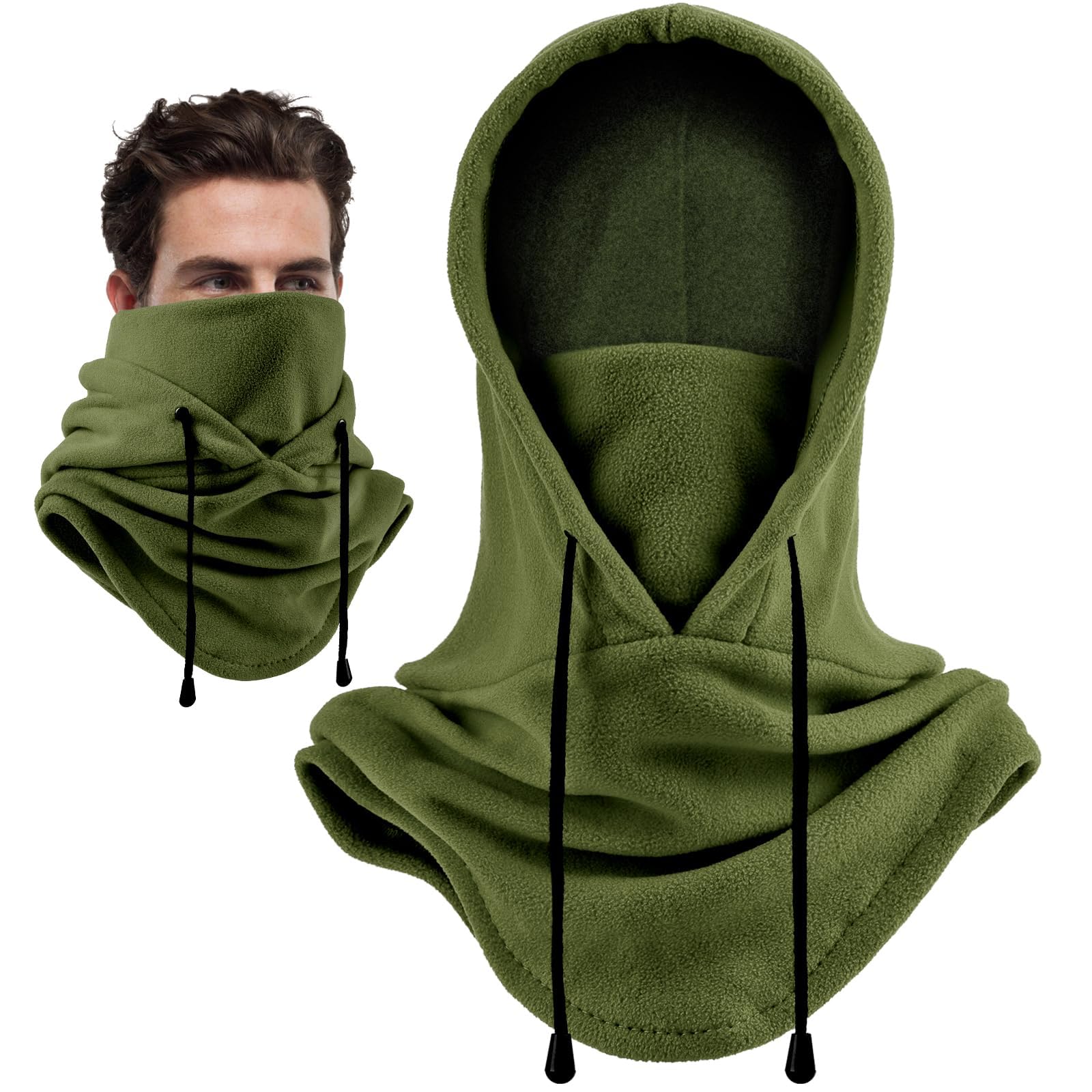Joyoldelf Thermal Balaclava Face Mask Outdoor Sports Mask Hood Hat Army Green