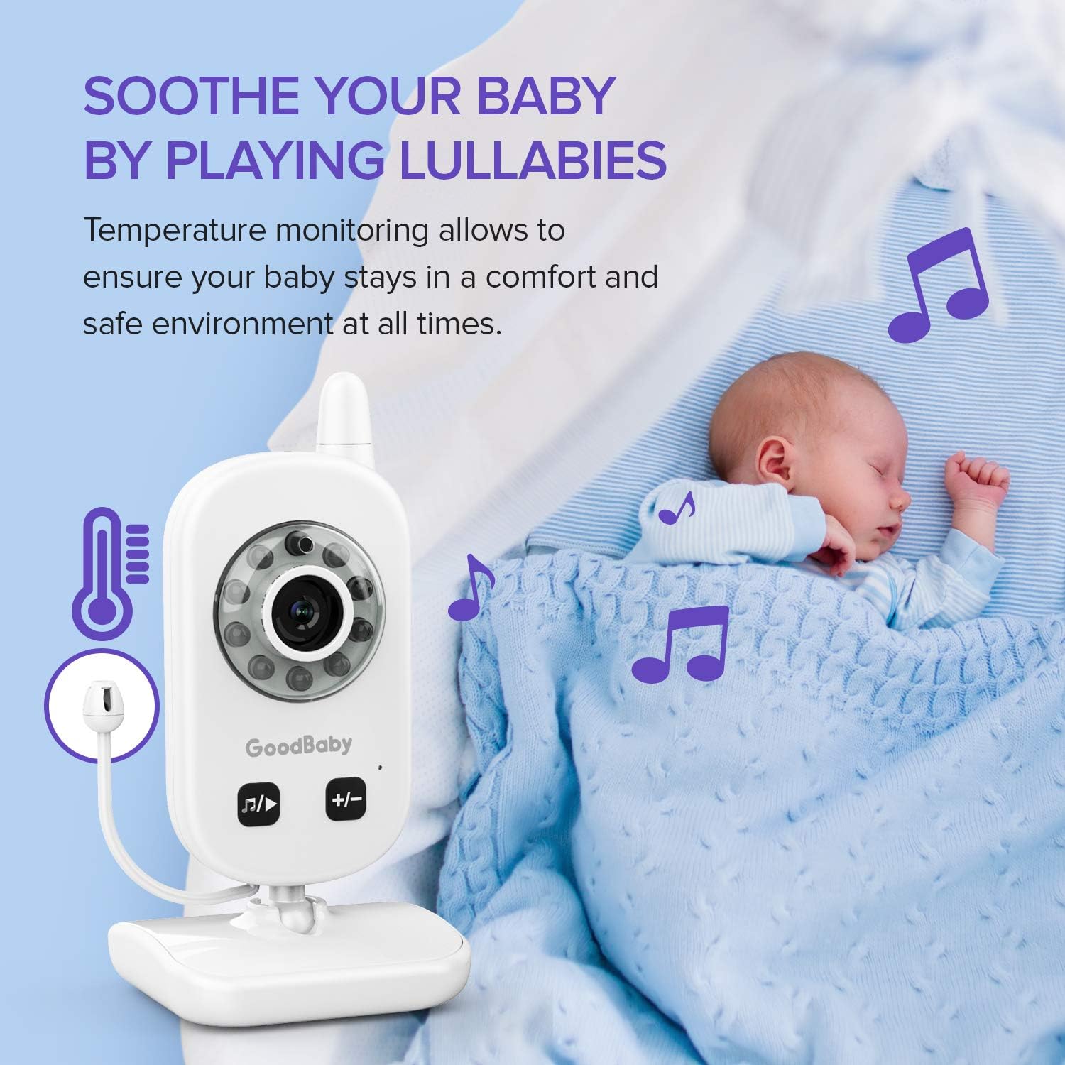 Video Baby Monitor with Camera and Audio - Auto Night Vision,Two-Way Talk, Temperature Monitor, VOX Mode, Lullabies, 960ft Range and Long Battery Life: Camera & Photo