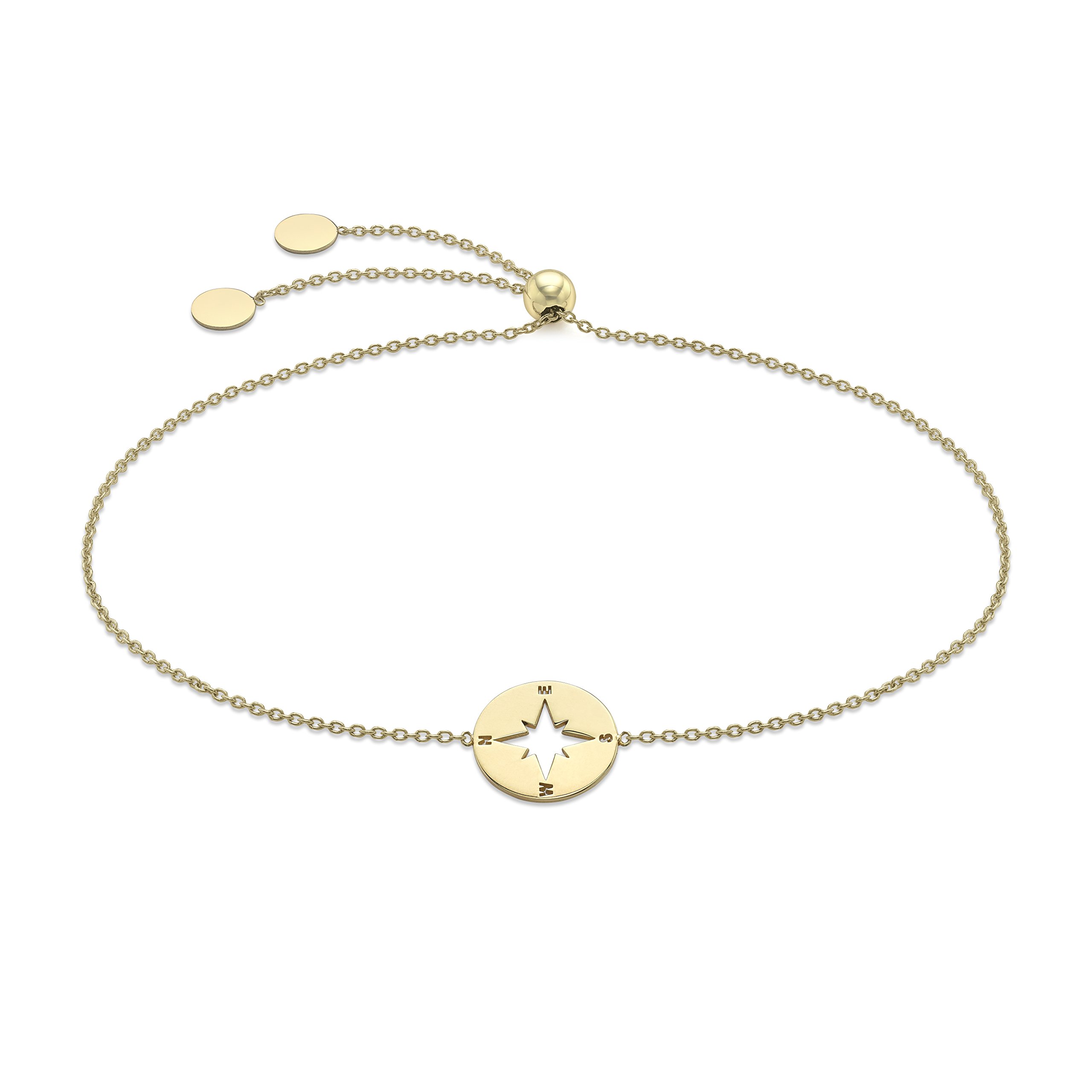 CARISSIMA Women's 9 ct Yellow Gold 9.8 mm Compass Adjustable Slider Bracelet of Length 23 cm/9 Inch