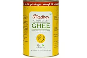 SHREERADHEY Shree Radhey Certified A2 Gir Cow Ghee - Gluten Free - (Traditionaly Hand Churned) (1L TIN)
