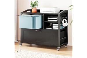 HSH Rolling Lateral File Cabinet with Storage Drawer, Black Mobile Filing Cabinet for Legal/Letter Size, Wood Metal Printer S