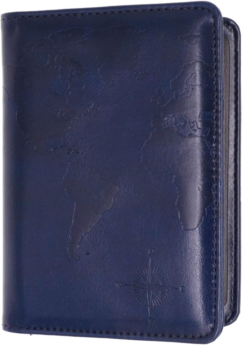  | Kandouren RFID Blocking Passport Holder Cover Case, travel luggage passport wallet made with Brown Map Crazy Horse PU Leather for Men & Women | Passport Covers