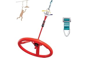 COREUS Ninja Kids Hanging Obstacle Course with Swivel Slackline Spinner Wheel Red