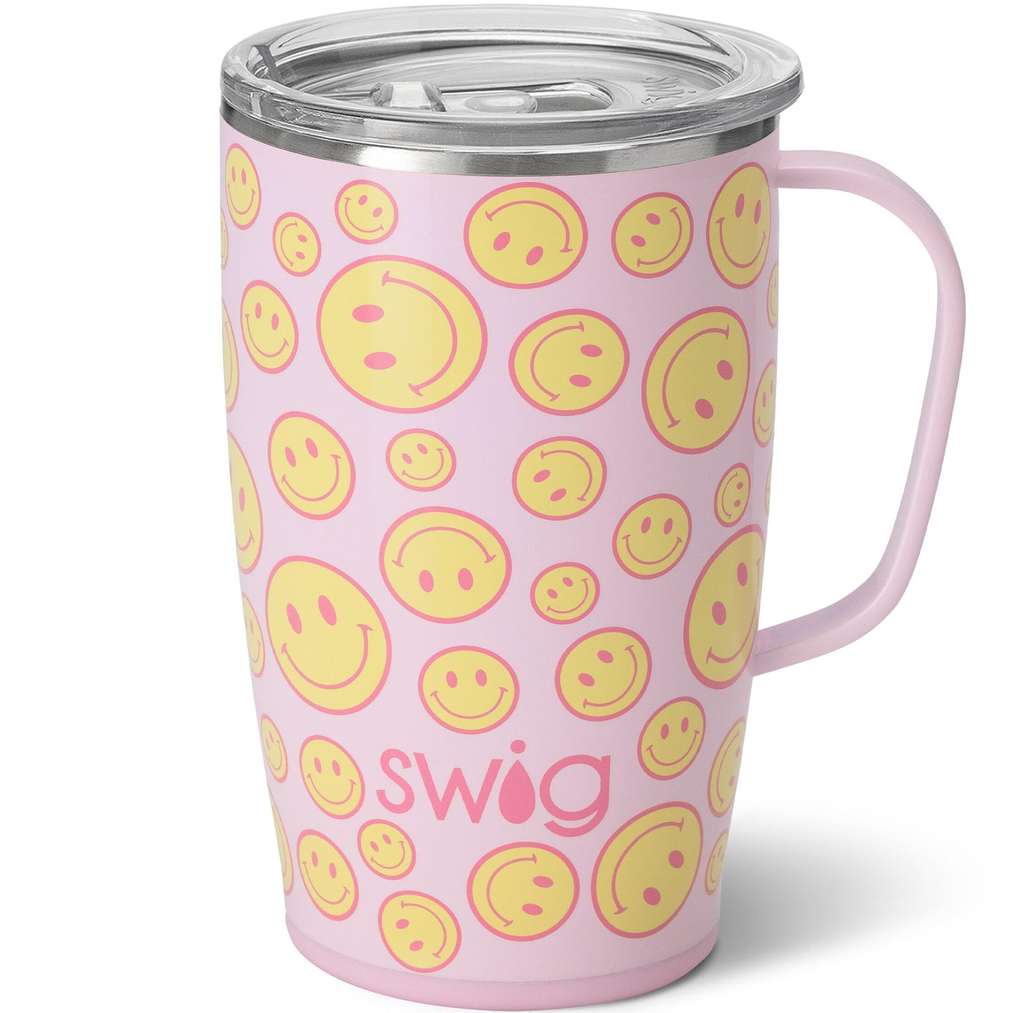 Swig Life 18oz Travel Mug, Insulated Tumbler with Handle and Lid, Cup Holder Friendly, Dishwasher Safe, Stainless Steel, Travel Coffee Cup (Oh Happy Day) Image