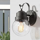 LOG BARN Black Outdoor Wall Lights, Exterior Globe Anti Rust Waterproof Wall Sconce with Seeded Glass, Modern Farmhouse Outdo
