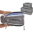 TWO-Compartment Compression Packing Cubes - WONGLE DUO 4 pc Set Travel Organizer Compressible Packing Cubes for Suitcases, Luggage Organizer Bags, Bedbug Protection, Travel Accessories (Grey)