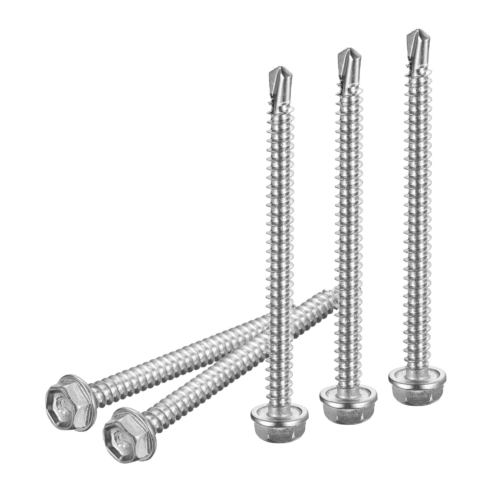 DTGN #10x2-1/2" Hex Washer Head Self Drilling Screws - 100Pack - Good for Machine - 410 Stainless Steel - Self Tapping Sheet Metal Screws