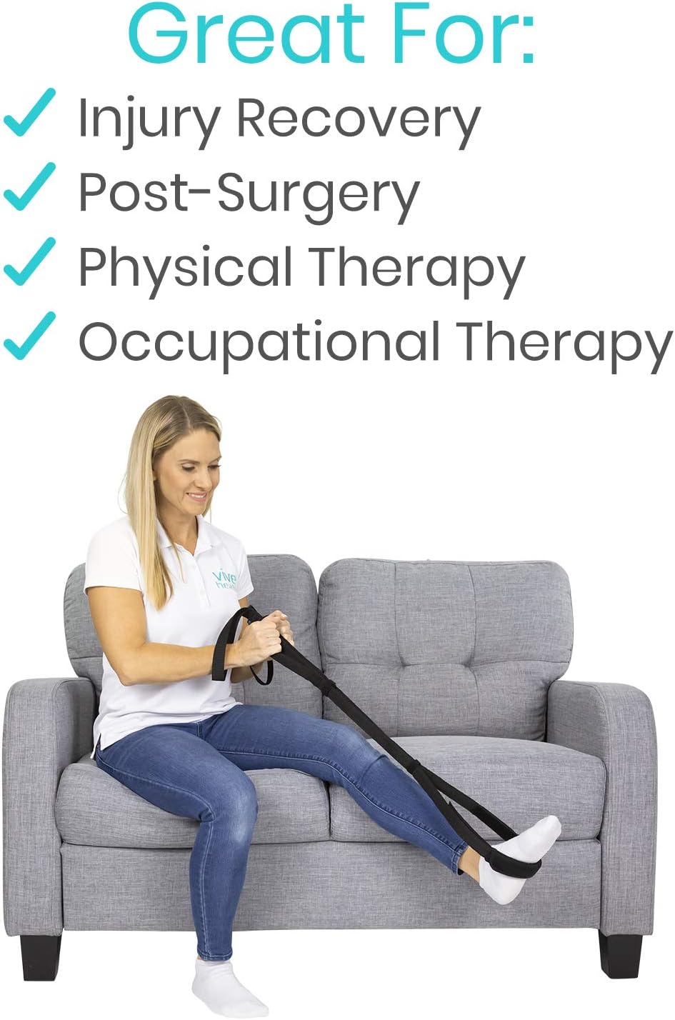 Vive Proflex Strap - Leg Lifter Assist with Nylon Webbing for Recovery, Stretching - Feet Loop with Hand Grips - Lift and Stretch Foot, Calf - Rigid for Elderly, Handicapped, Injury, Car and Bed: Health & Personal Care