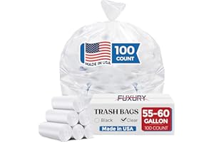 Fuxury 55-60 Gallon Heavy Duty Trash Bags, 100 Count Clear Garbage Bags, 23 Mic Thick, 38x58 in, Star-Seal Bottom, Plastic Bags Ideal for Home, Yard & Commercial Use, Made in USA