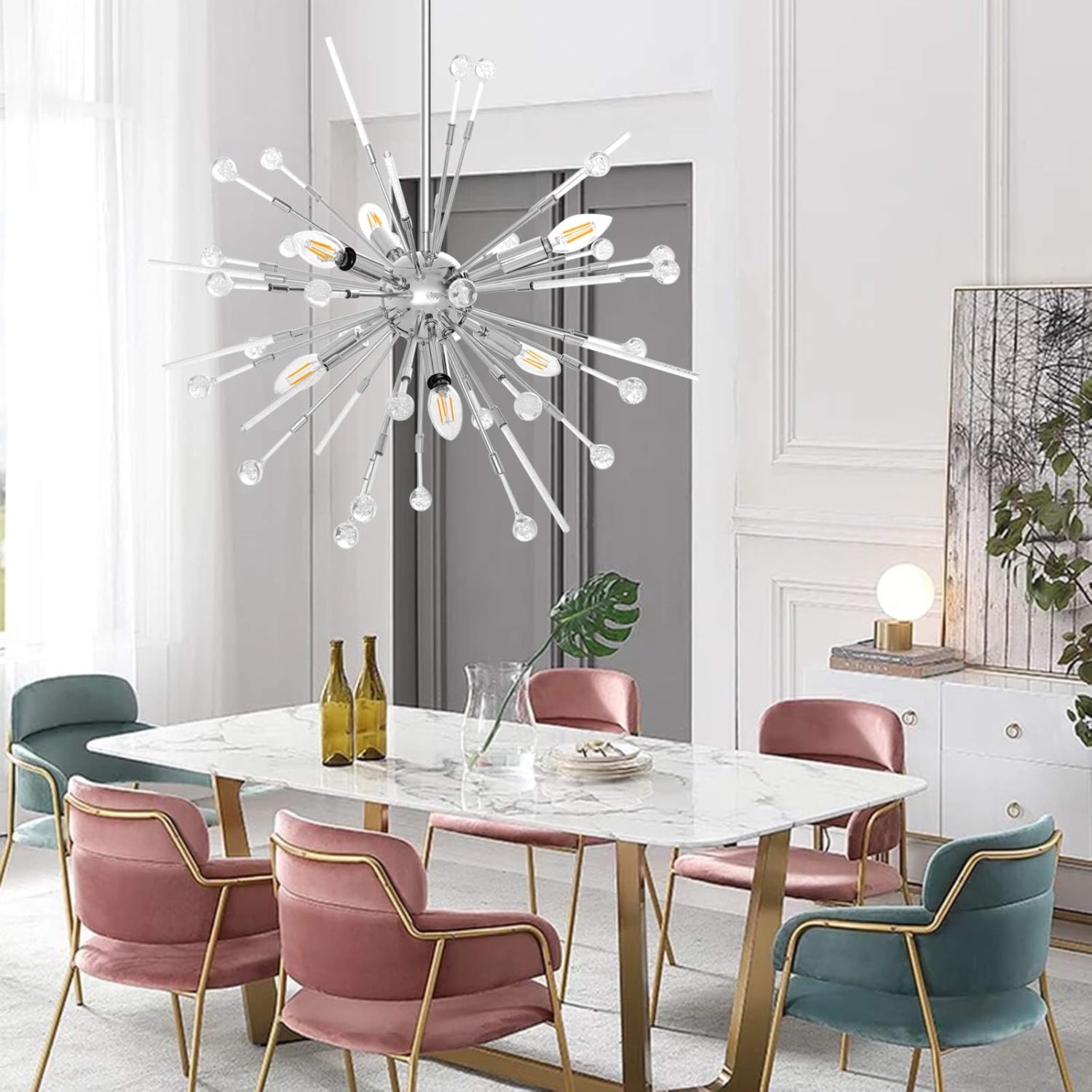 Modern Firework Chandeliers 6-Light Bulbs Sputnik Ceiling Light Fixture,Lucalda Adjustable Rods Globe Fireworks Pendant Lighting Fixture for Living Room, Bedroom,Kitchen,Hallway,Dining Room,Porch: Home Improvement