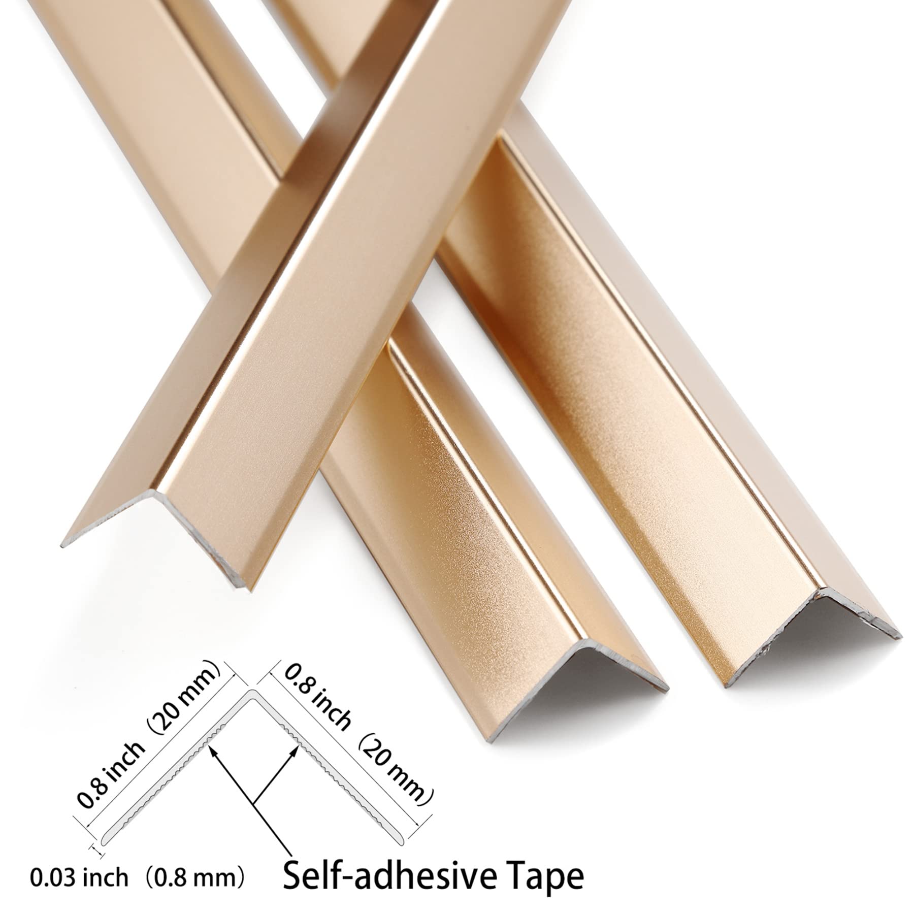 Aluminum Peel and Stick L Molding Corner Guards with 90° Angle for Wall Door Frame Cabinet Baseboard Protection and Decoration, 35.4in x 0.8in (3Pcs)