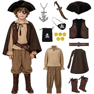 Mecamelon 12 Pcs Retro Viking Pirate Costume Kids Renaissance Medieval Costume for Boys