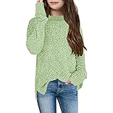 GAMISOTE Girl's Fuzzy Warm Sweater Crew Neck Chunky Side Slit Jumper Pullover Outwear