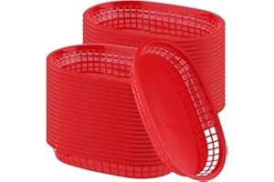 MOUYAT 40 Pack Red Plastic Fast Food Baskets, Oval Serving Baskets for Restaurants, Hotels, Food Trucks - 10.5 x 6.7 x 1.3 In