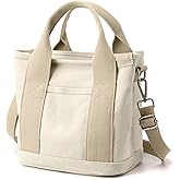 Canvas Tote Bag for Women,Small Totes Bags with Zipper Crossbody Purse with Pockets Large Shoulder Handbag,2 Sizes
