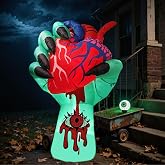 VYBEWAVE 5 FT Halloween Inflatables Zombie Hand with Pumping Heart, Scary Animated Blow Up Yard Outdoor Decorations with Built-in LEDs for Indoor Party Garden Lawn Decor