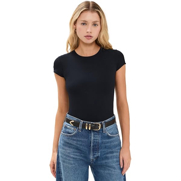 Commando Essential Cotton Bodysuit Tee - V-Neck, Short Sleeve, Seamless, 80% Cotton 20% Elastane