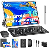Gemini AI Android 16 Tablet with Keyboard, 2026 10 inch Tablet (Silver) | 26GB+256GB+2TB Expand, Electronic Tablet PC with 8-Core, 5G WiFi, 8000mAh, GPS, GMS, 2 in1 Tablet with Case, Mouse, Stylus