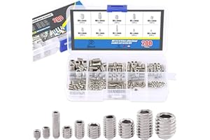 QLOUNI 200pcs M3 M4 M5 M6 M8 Allen Head Socket Hex Grub Screw Set Cup Point Assortment Kit (Metric, 304 Stainless Steel)