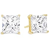 KEZEF Sterling Silver Stud Earrings for Women & Men - 4-Prong Setting Cubic Zirconia Earrings Studs - Premium CZ S925 Hypoallergenic - Available in 14K White and Yellow Gold, Rose Gold - 3mm to 9mm