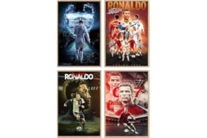KUGEKI Soccer Superstar Poster Cristiano Ronaldo Canvas Wall Poster Living Room Bedroom Gym Fan Gift Poster Souvenir Decoration Suitable for Teenagers Decorating Dormitory Set of 4 Unframed 08 in. X 12 in.