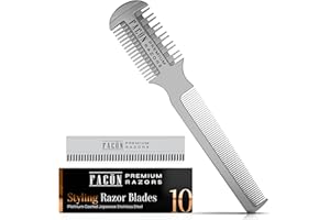 FACON Facón Razor Comb for Hair Cutting - Professional Hair Cutting Comb Kit with 12 Replacement Blades, Double Edge Shaper for Salon & Home, Premium Styling Thinning Texturizing Split Ends Trimming Razor