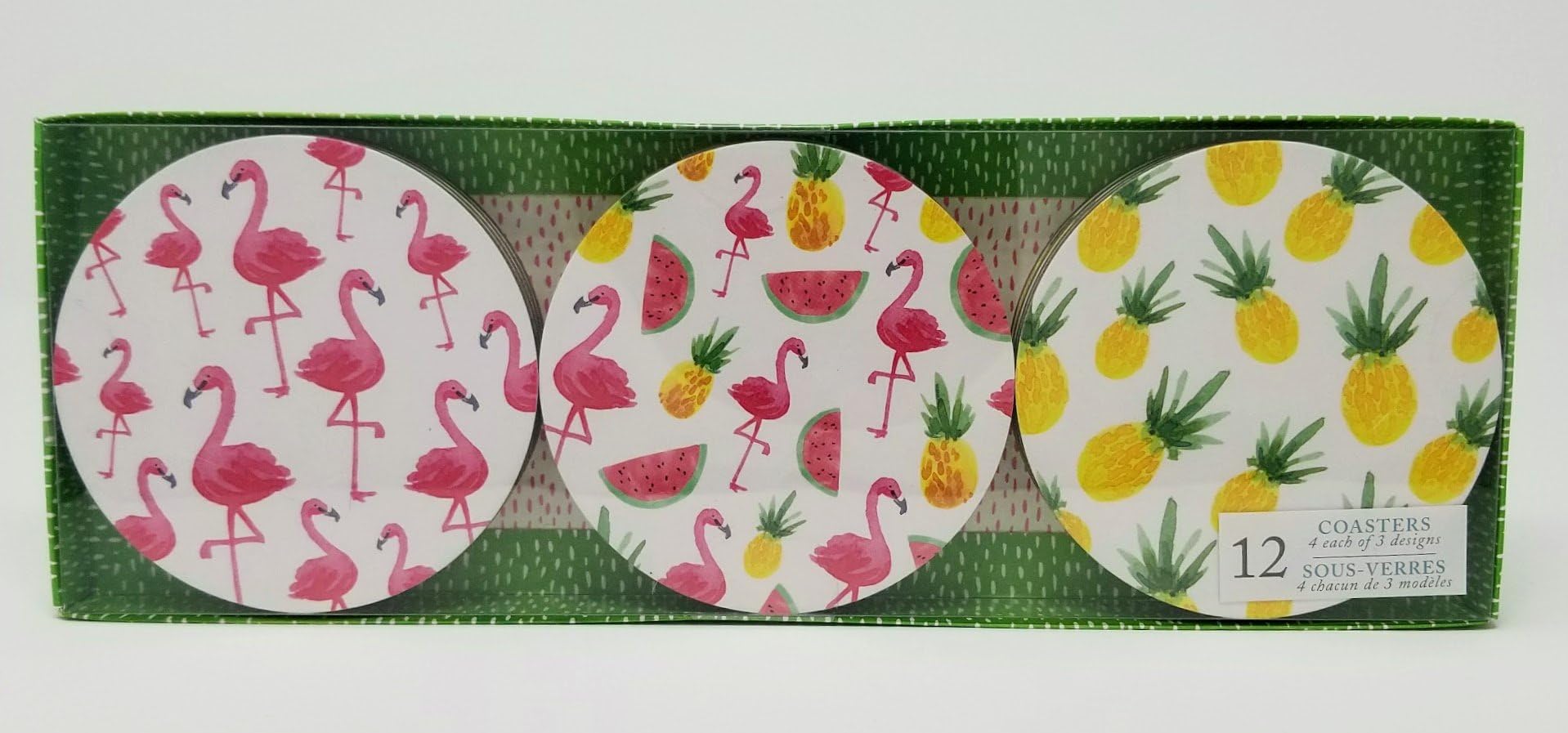 Molly and Rex Set of 12 Coasters - Flamingos, Pineapples, and Watermelons