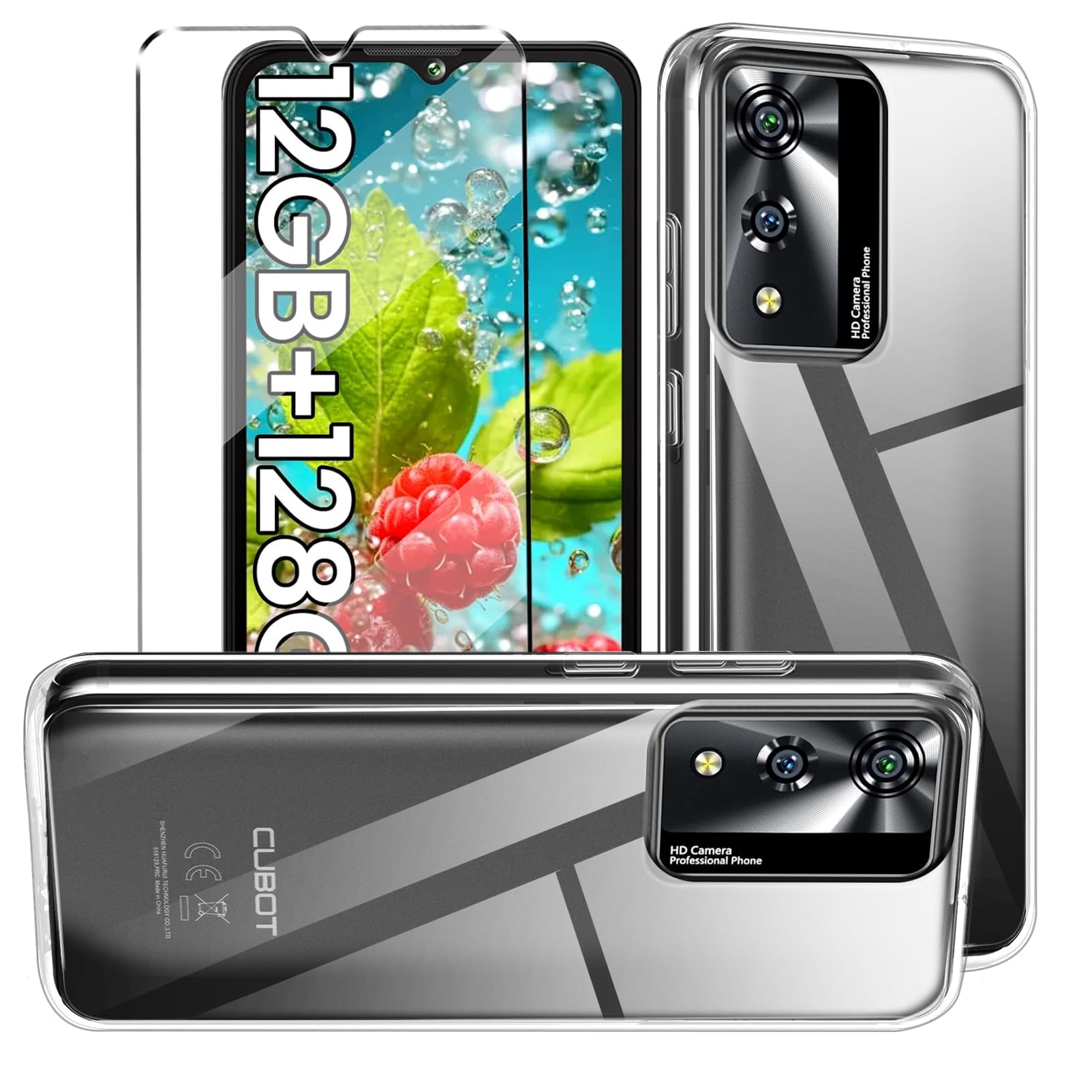 HuiYouMY 2-in-1 Case Compatible with CUBOT A10 Cover with 1 Pack Tempered Glass Screen Protector for CUBOT A10, Slim Fit Soft TPU Shockproof Anti-Scratch Phone Case Cover - Clear