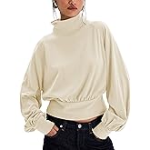 Ziqoty Womens Pullover Sweatshirts Fleece Lining Turtleneck Oversized Top Balloon Sleeves Cozy Fall Winter Casual Outfits