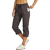 Willit Women's Quick-Dry Capris Travel Pants Lightweight Striped Woven Hiking Workout Casual Pants with Pockets