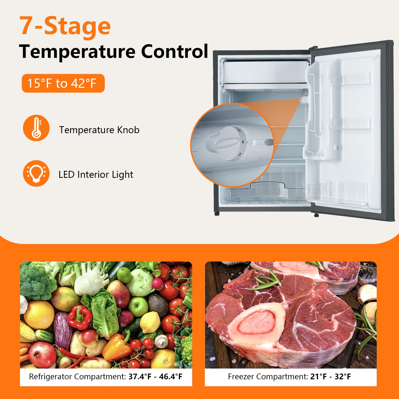 Takywep Mini Fridge With Freezer, 4.3 Cu.Ft Single Door Refrigerator - Adjustable Thermostat, Reversible Doors, Ideal for Dorm, Office, Rv, Garage, Apartment, Black