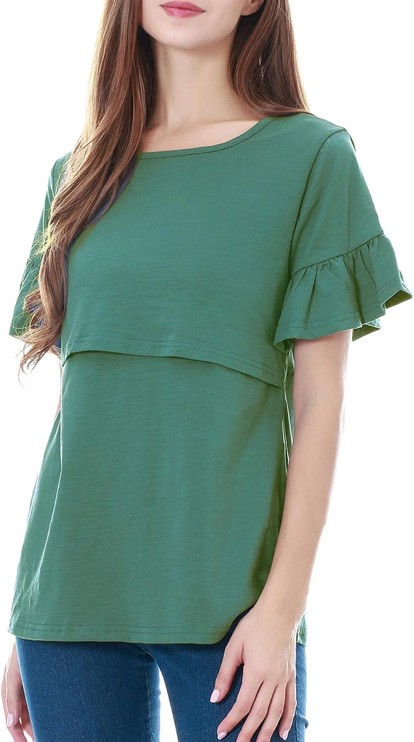Smallshow Women's Ruffle Short Sleeve Maternity Nursing Tops for Breastfeeding at  Women’s Clothing store