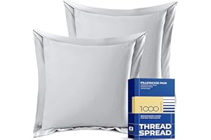 Thread Spread 100% Egyptian Cotton European Pillow Shams Set of 2 with Envelope Closure - 1000 Thread Count Euro Pillow Sham, Silky Soft, Breathable, Cooling Pillow Sham (26" x 26", Silver Grey)