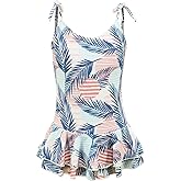 Girls One Piece Swimsuits Halter Ruffled Bathing Suit for Kids Hawaiian Swimwear Leopard Swim Dress 3-16 Years