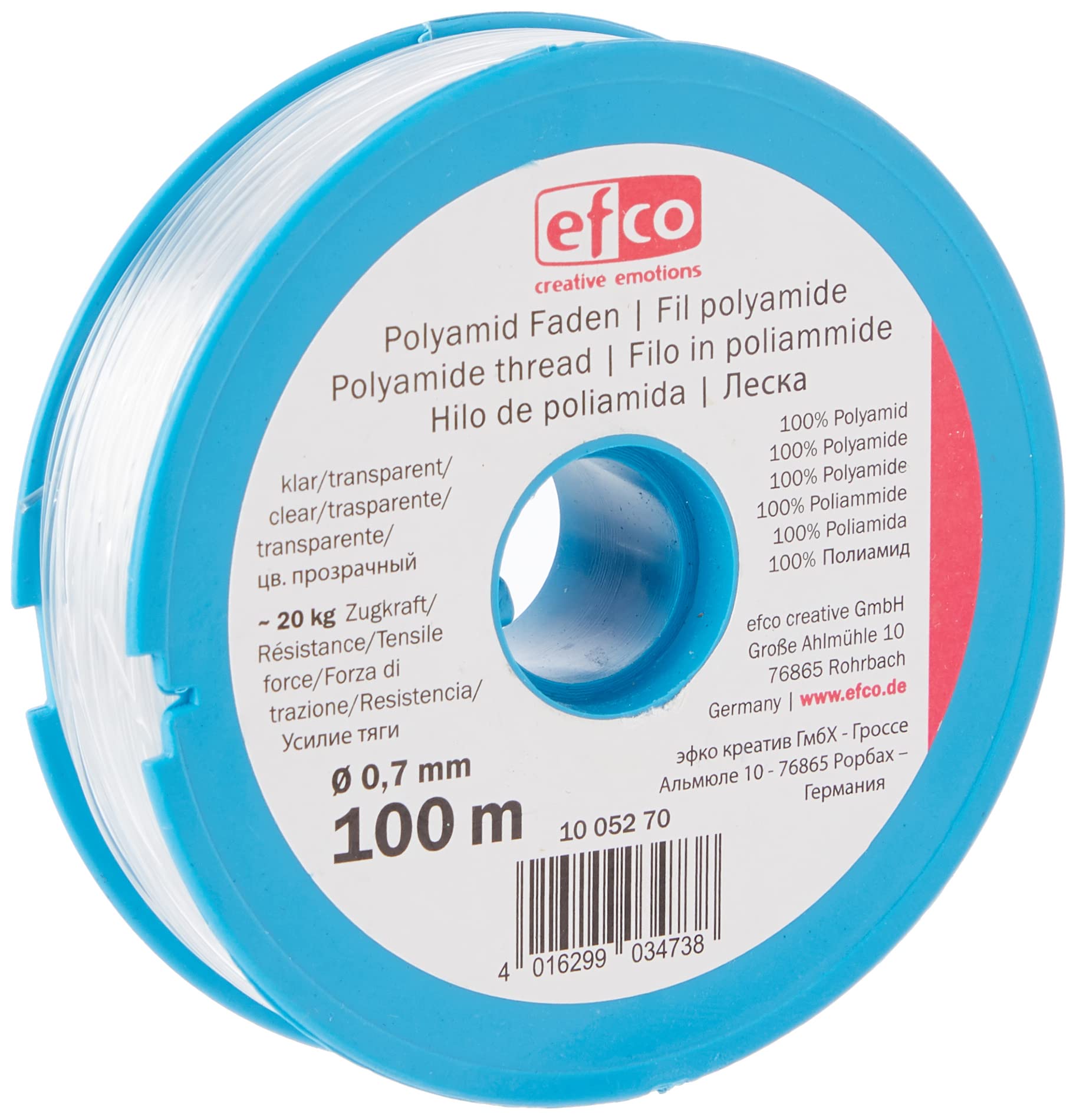 EFCO 1005270 Polyamide thread tensile force approx. 20,0 kg ø 0,7 mm 100 m clear, 12 x 5 x 2 cm