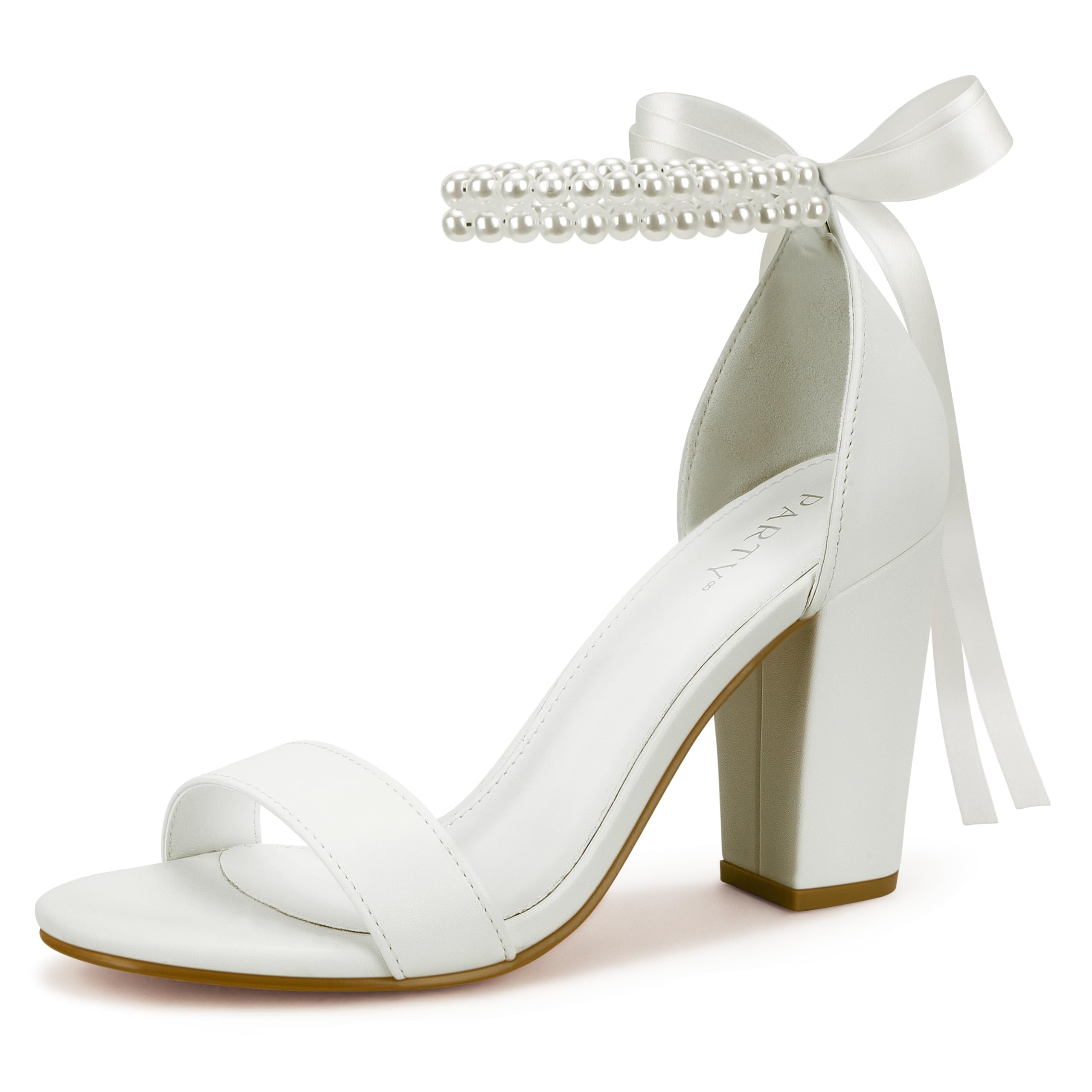 Photo 1 of Women's Chunky Heels Open Toe Ankle Strap 3 inch Heeled Sandals,White Pearl-6