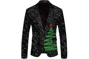 Christmas Suit Jacket Men Xmas Snowflake Shawl Lapel One Button Tuxedo Coats Holiday Sport Coat Christmas Suit Jacket