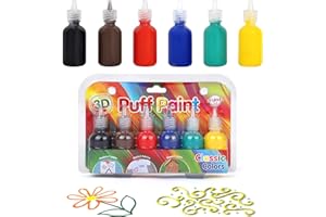Playkidiz Puffy Paint, 6 Pack 3-D Fabric Paint, Classic Colors, Permanent Non-Toxic Paint Set for Kids, Ages 3+