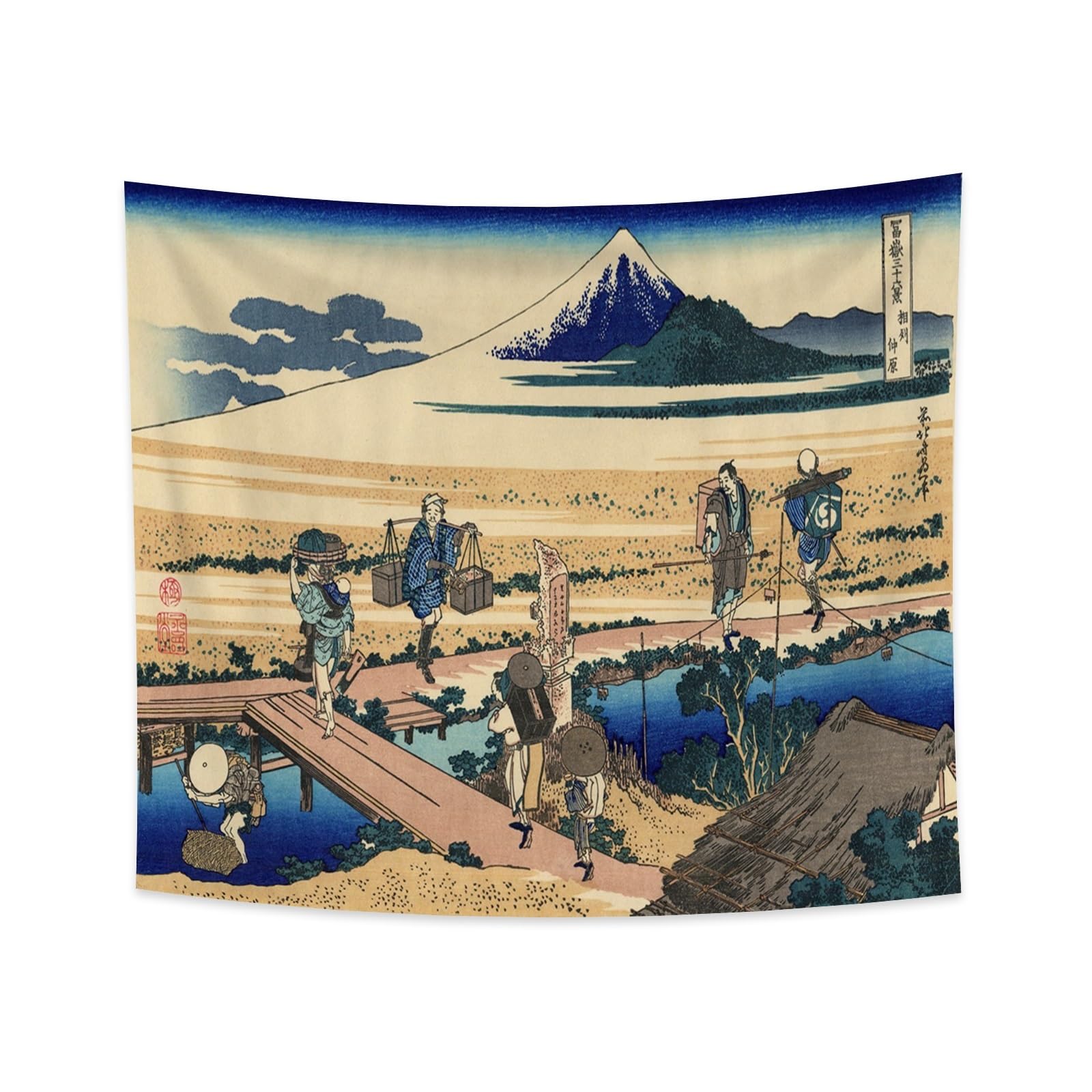 YONGFOTO 180x160cm Ukiyo-e Tapestry Mount Fuji 36 Views Room Wall Hanging Nakahara in The Sagami Province Landscape Wall Art Japanese Traditional Painting Toyo Style Tapestries