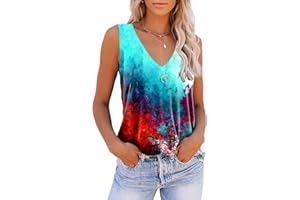 ETCYY Women's Sleeveless V Neck Tank Tops Summer Tops Trendy 2024 Causal Cute Printed Loose Fit Workout Athletic Yoga Shirts