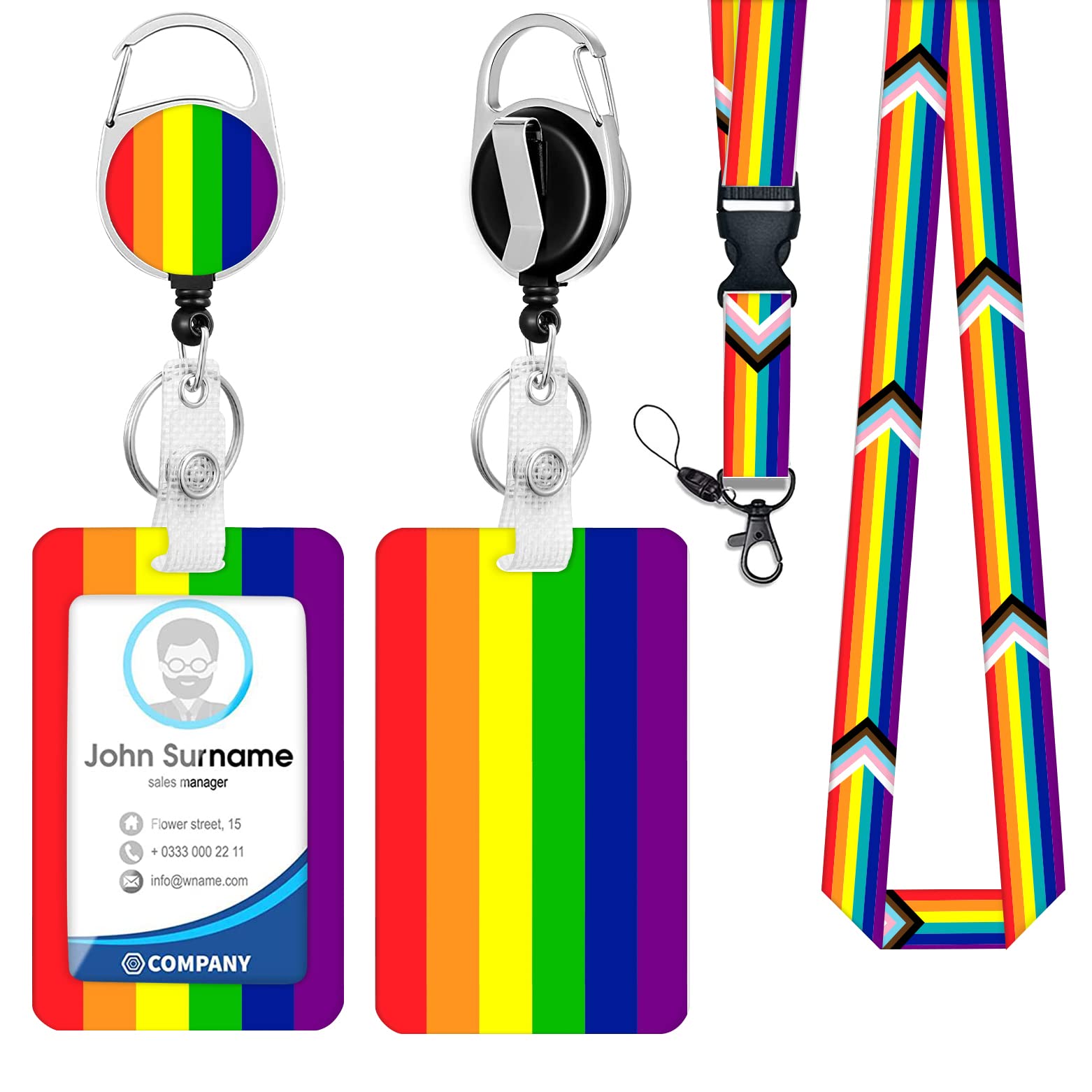 UoQo Rainbow Badge Holder with Lanyard, Retractable Pride LGBTQ Flag Badge for Keys, Breakaway ID Holder